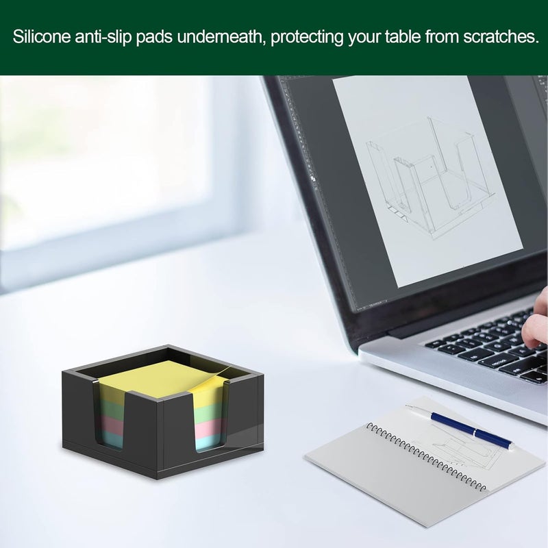 BOSSCASA Acrylic Sticky Note Holder, Self-Stick Note Pad Holder W/O Pads - Note Dispenser Memo Pad Holder Desk Organizer for School Office Home (3''x3'' Black) - Image 5
